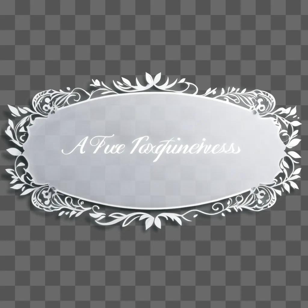 White banner with floral design on a gray background