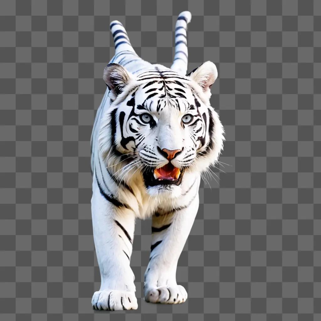 White bengal tiger runs on grey wall