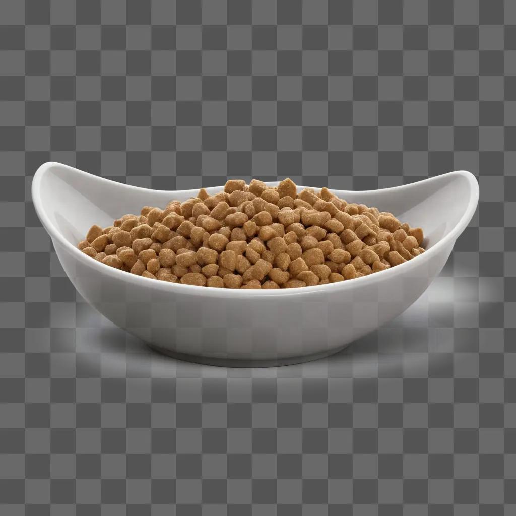 White bowl with brown cat food in it