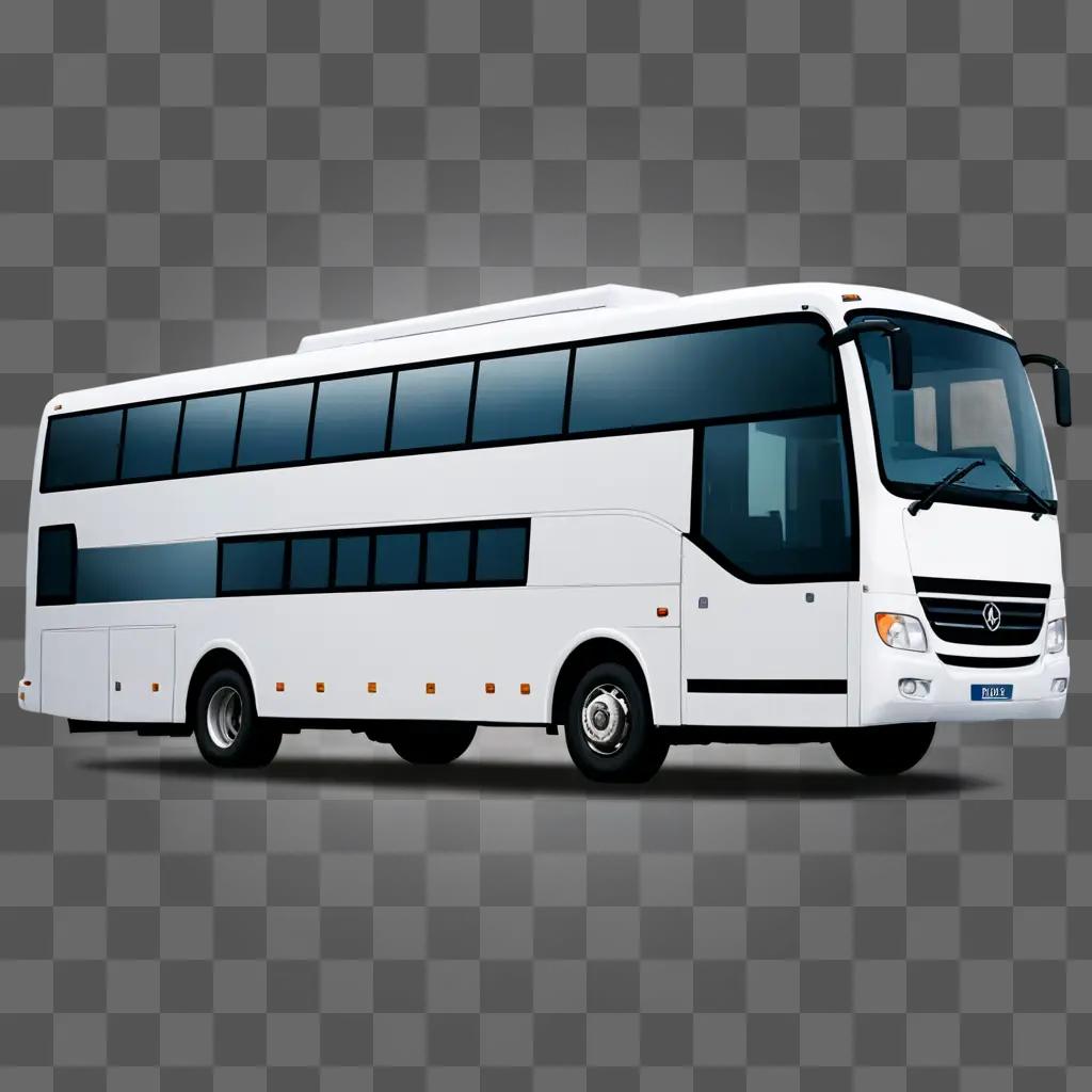 White bus with blue license plate on grey background