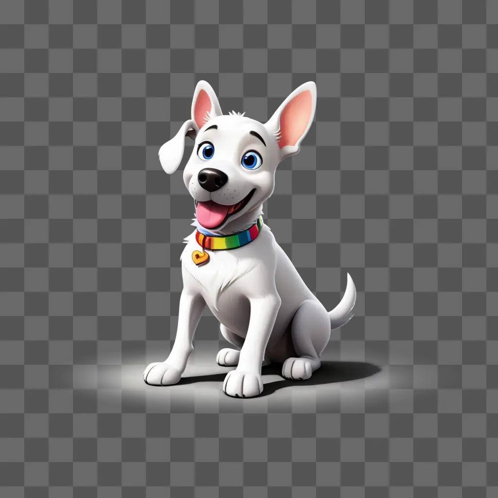 White cartoon dog with rainbow collar and heart