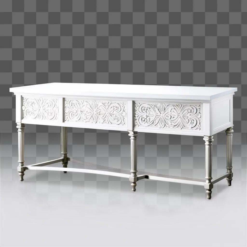 White carved counter with decorative legs and feet