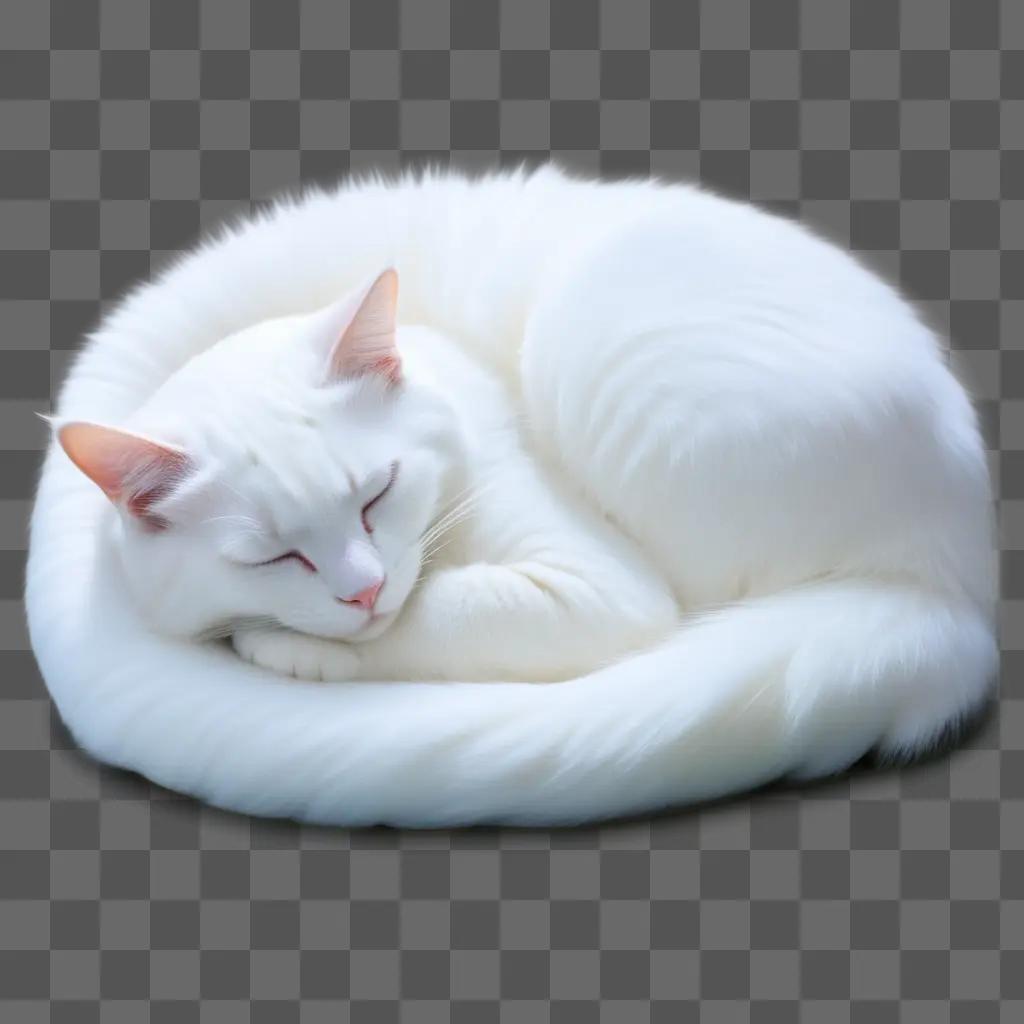 White cat sleeping in a soft cushion on a table