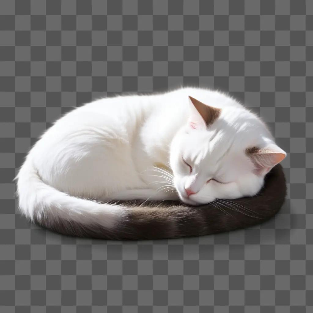 White cat sleeping on a brown and white surface