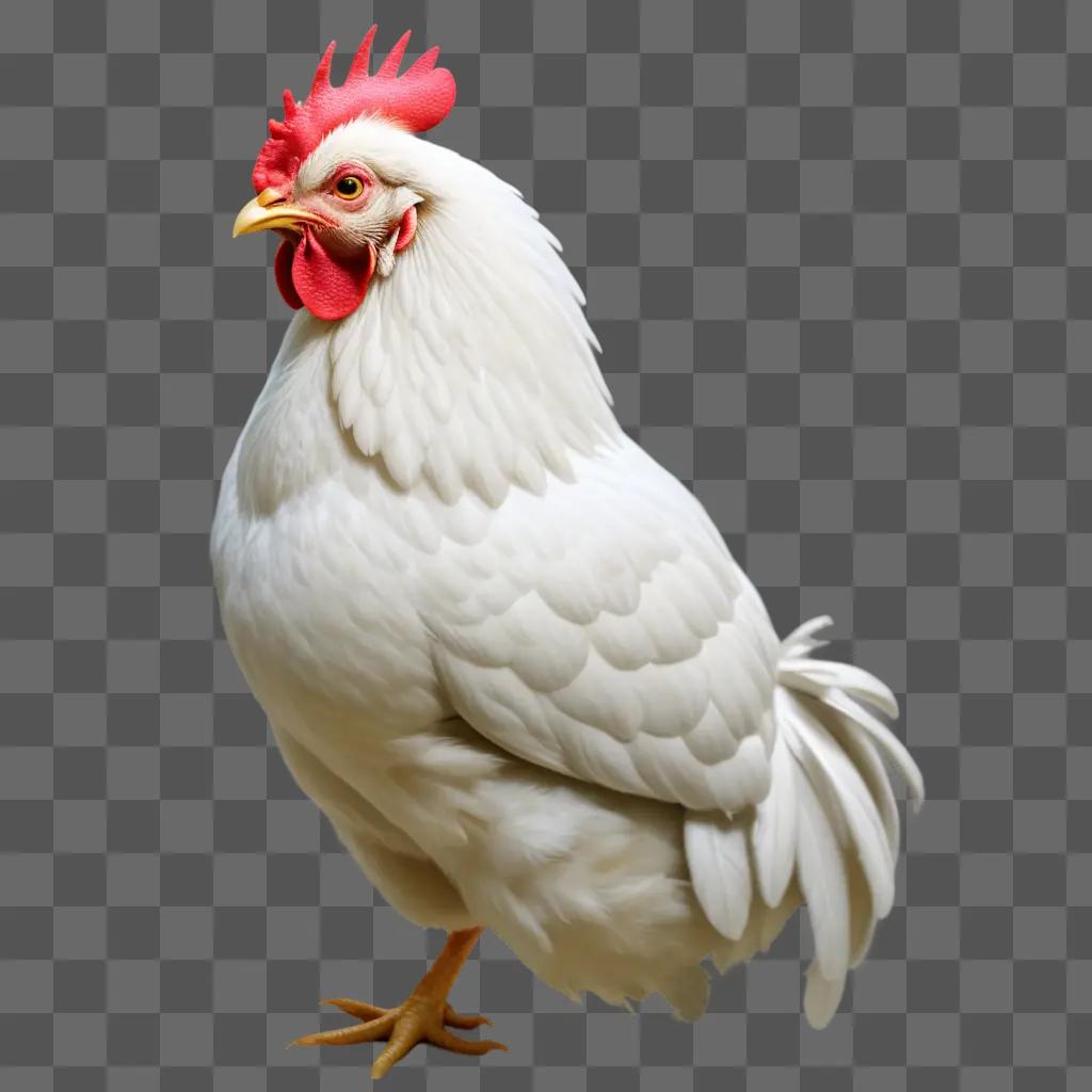 White chicken with red comb and yellow legs