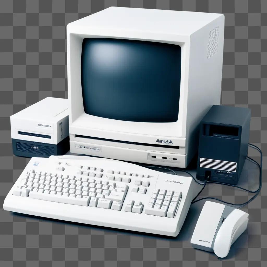 White computer and keyboard on gray table