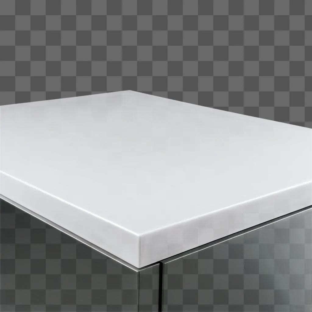 White countertop on a silver metal shelf