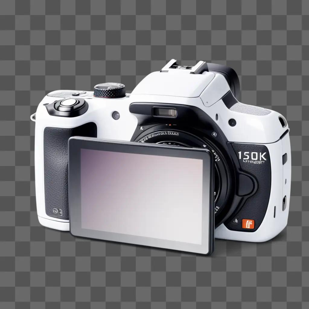 White digital camera with black screen on gray background