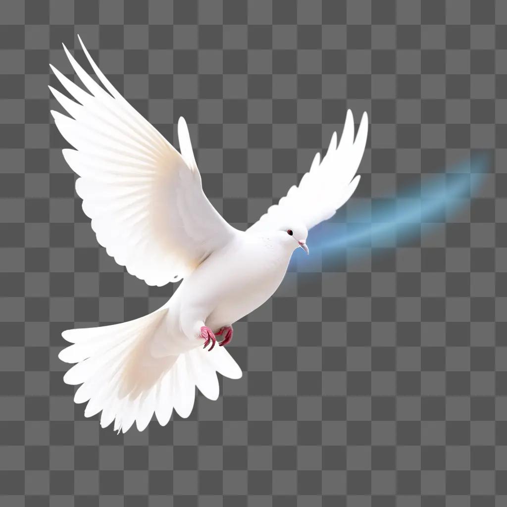 White dove spreads wings against a blue background