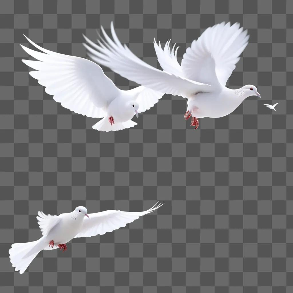 White doves fly together in the sky