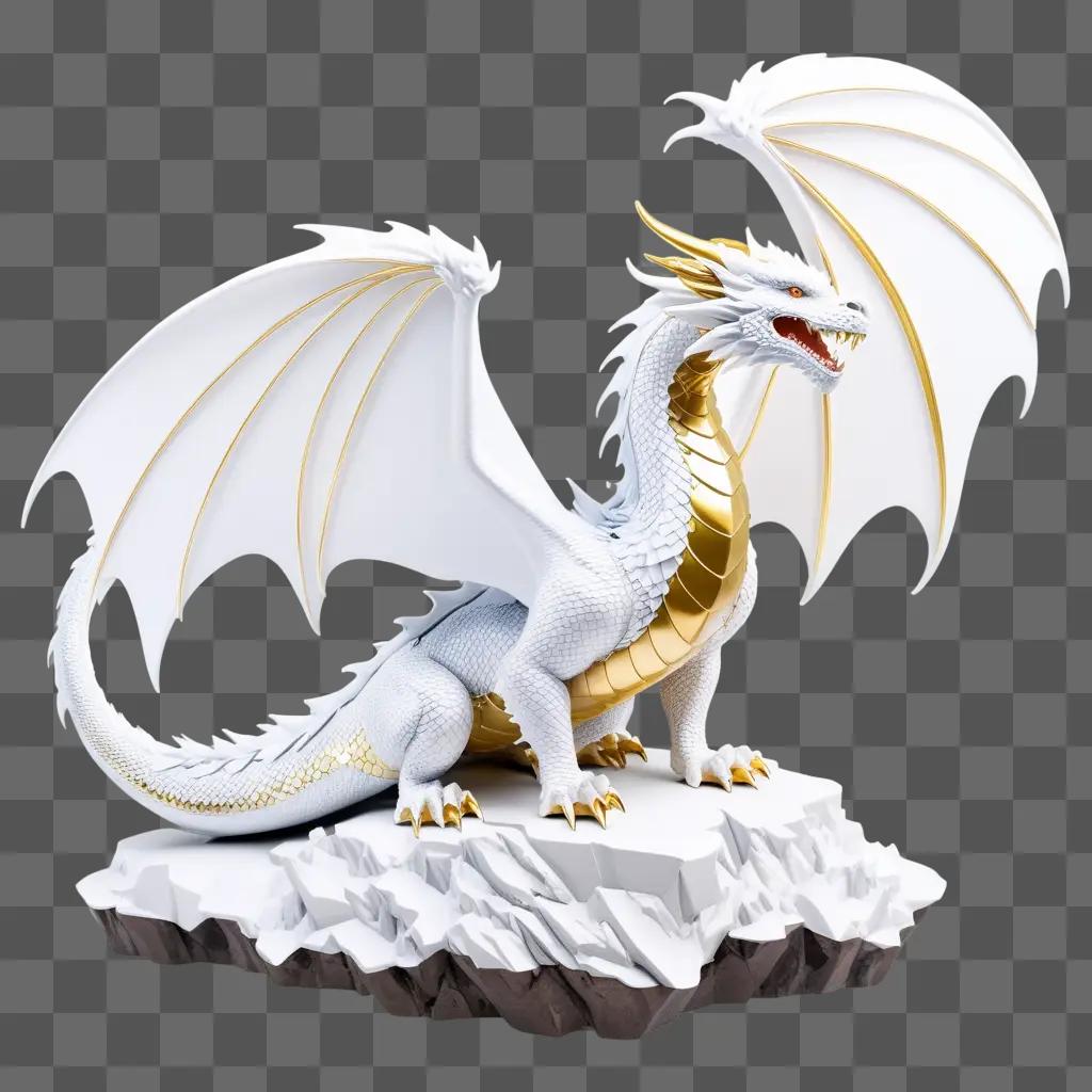 White dragon with gold scales on its wings and body