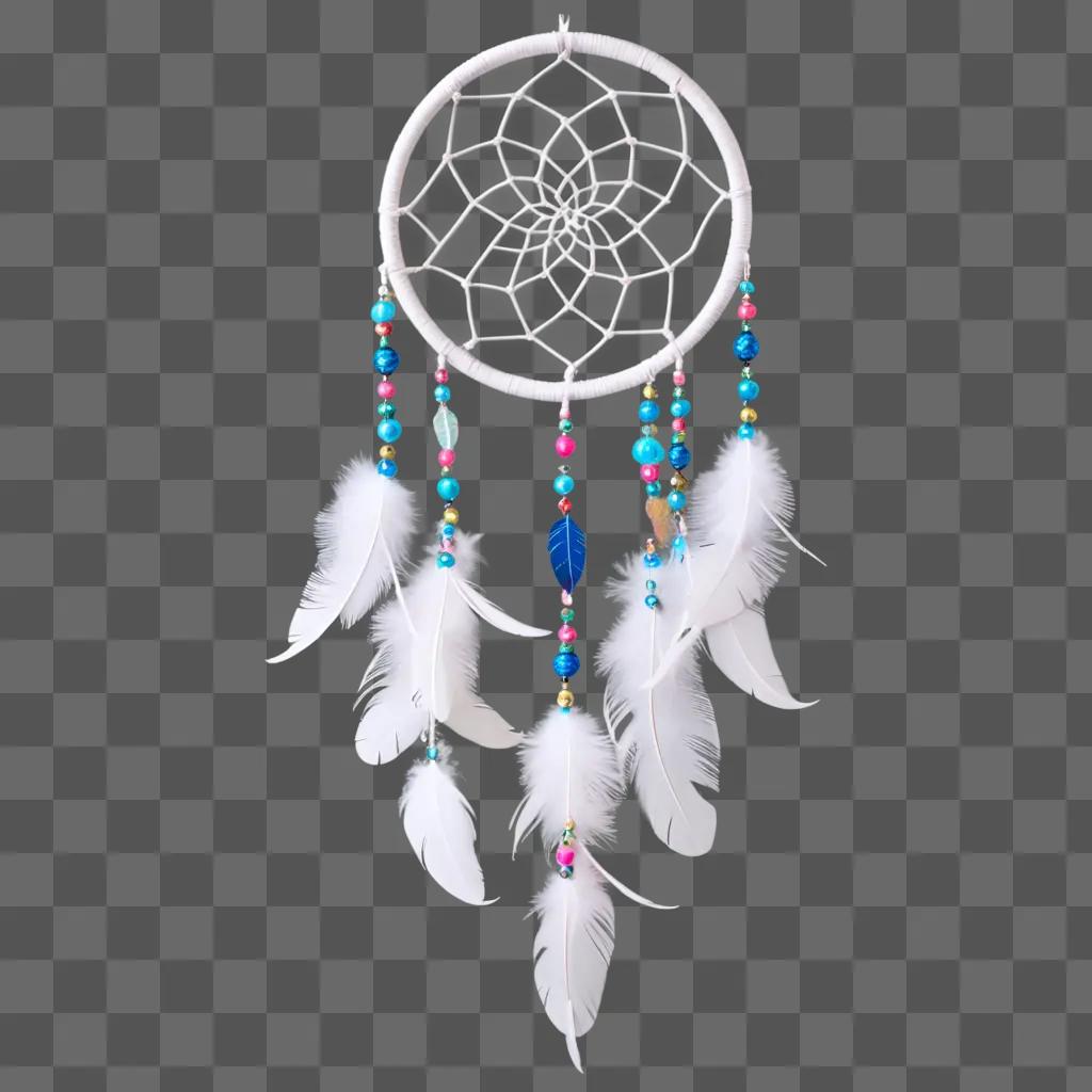 White dream catcher with feathers and beads