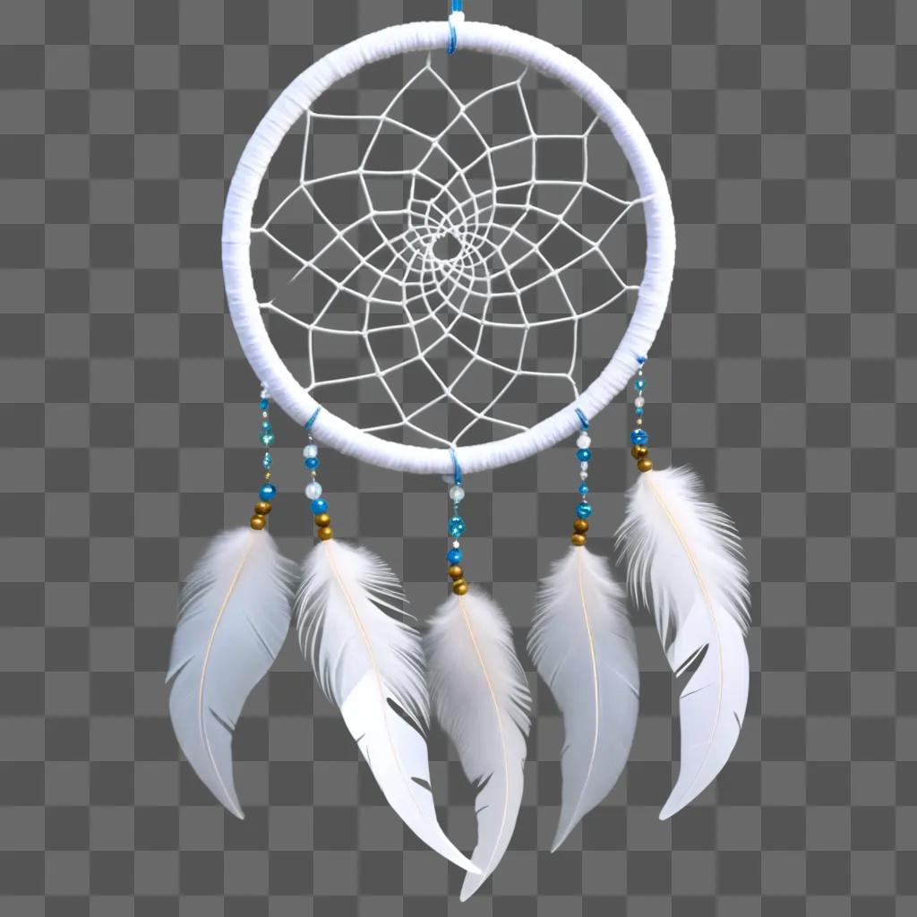 White dream catcher with feathers hanging from it