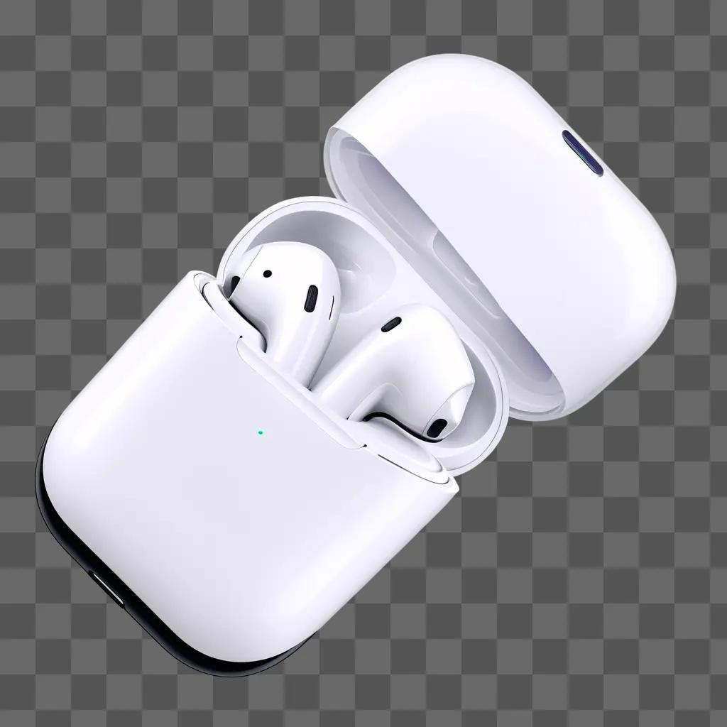 White earbuds with charging port, open and ready to use