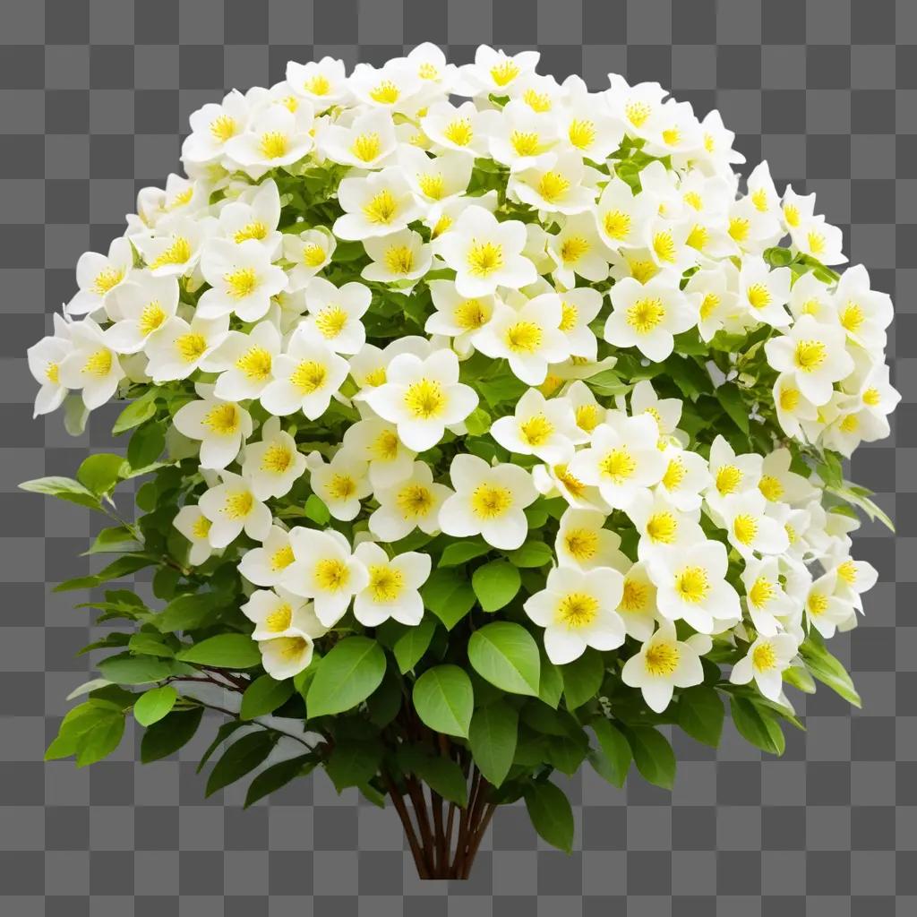 緑の葉を持つ白い花の茂み