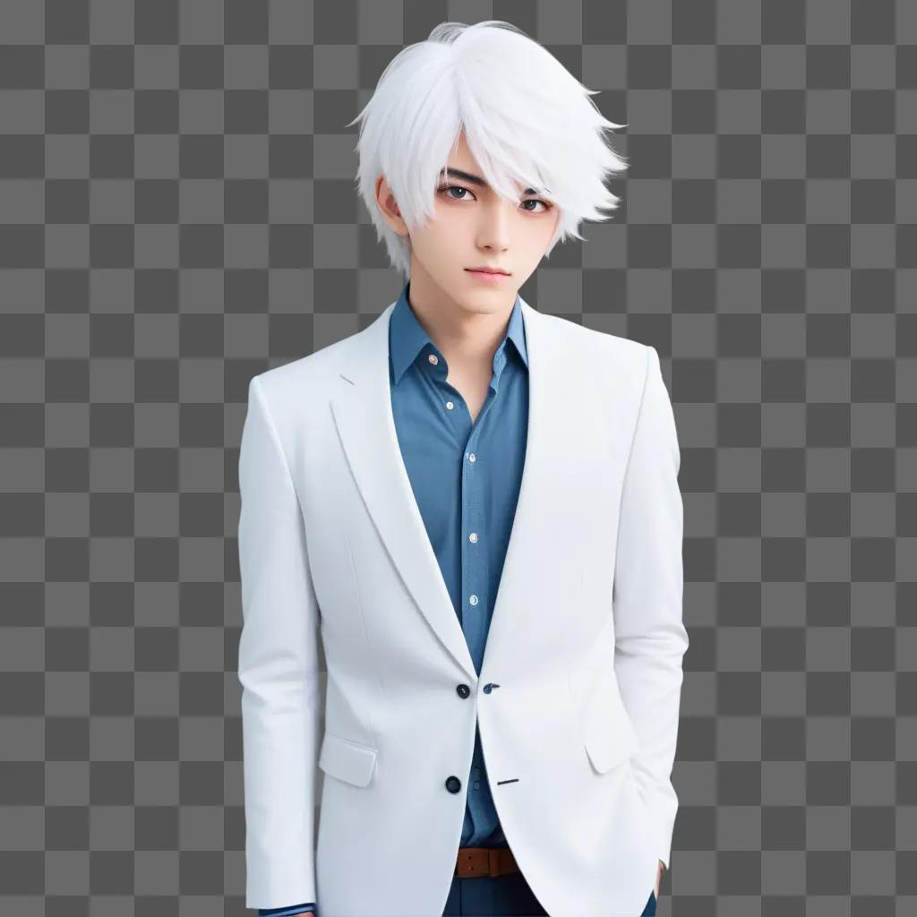 White hair anime boy posing for photo