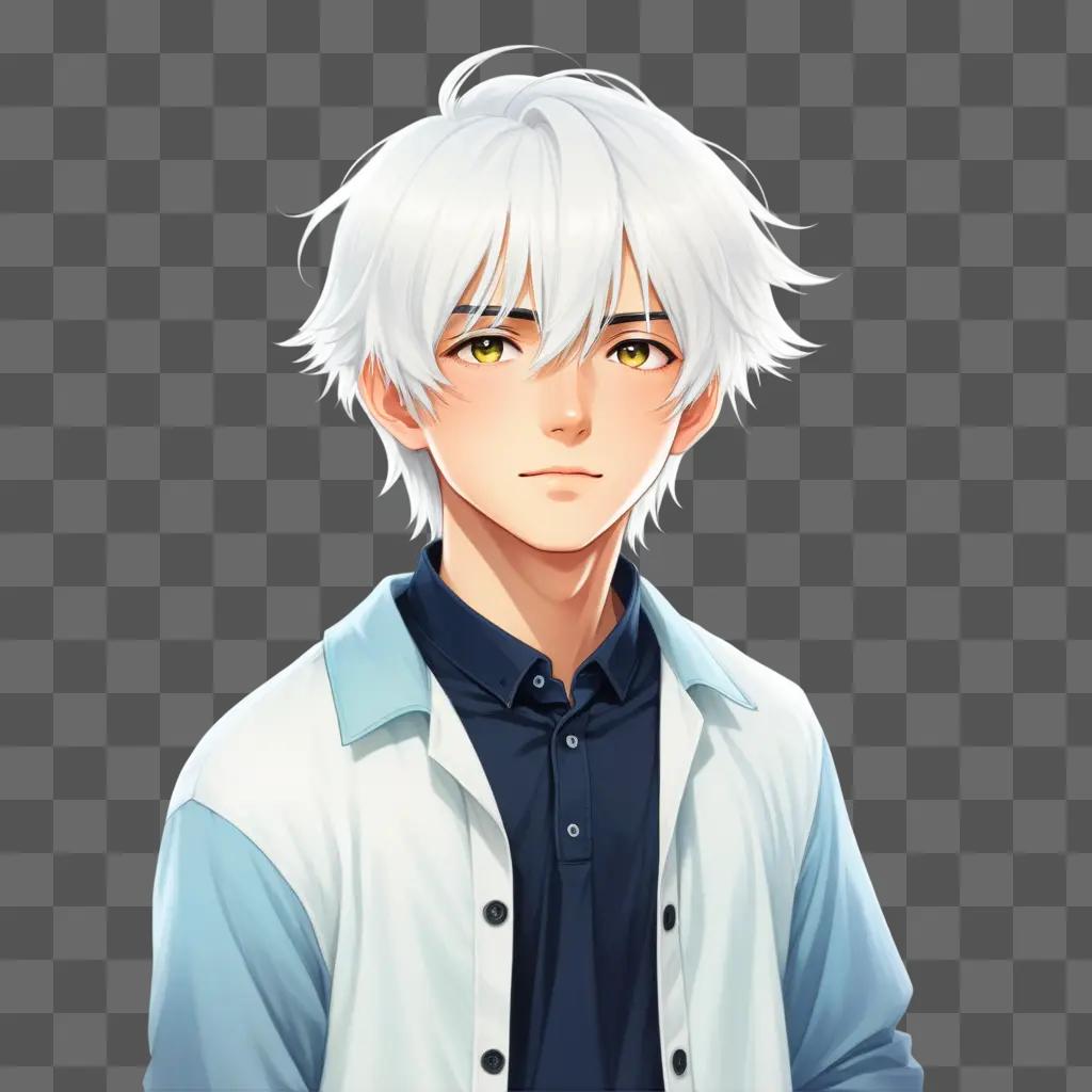 White haired anime boy in a white shirt