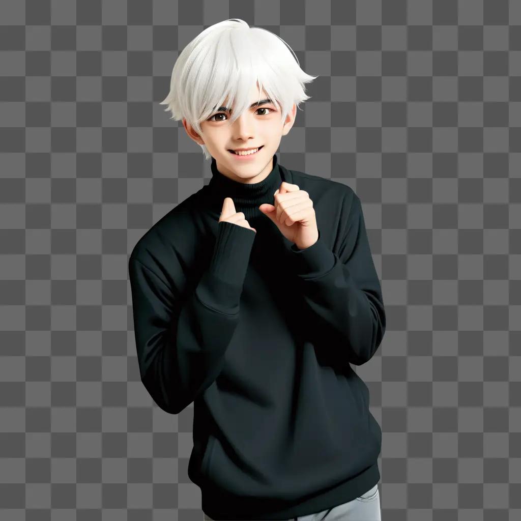 White haired anime boy poses for the camera