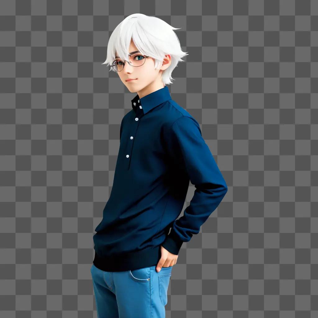 White haired anime boy posing for a picture