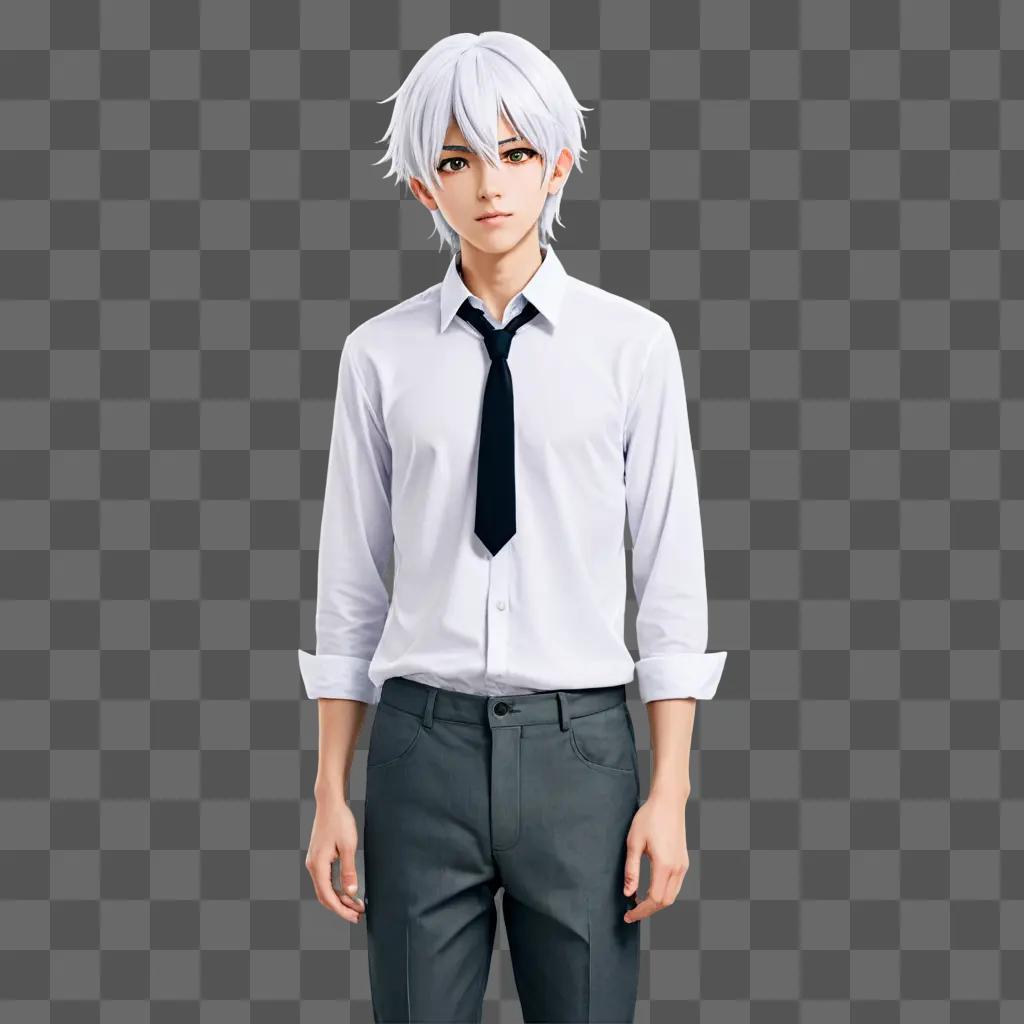 White haired anime boy posing for a picture