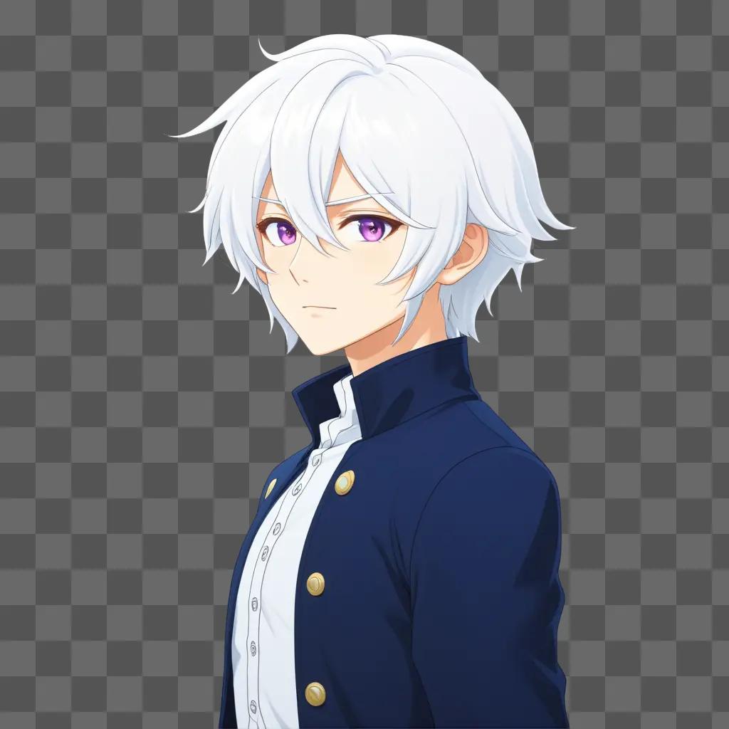 White haired anime boy with purple eyes