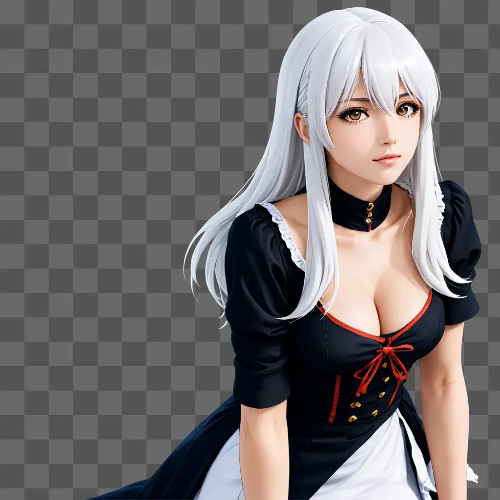 White haired anime girl posing against a grey background