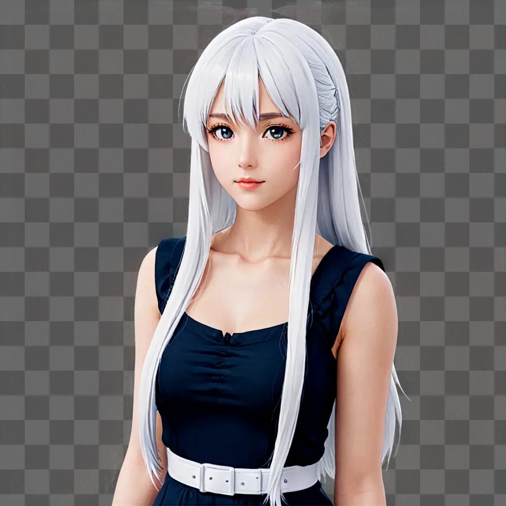 White haired anime girl with a white belt