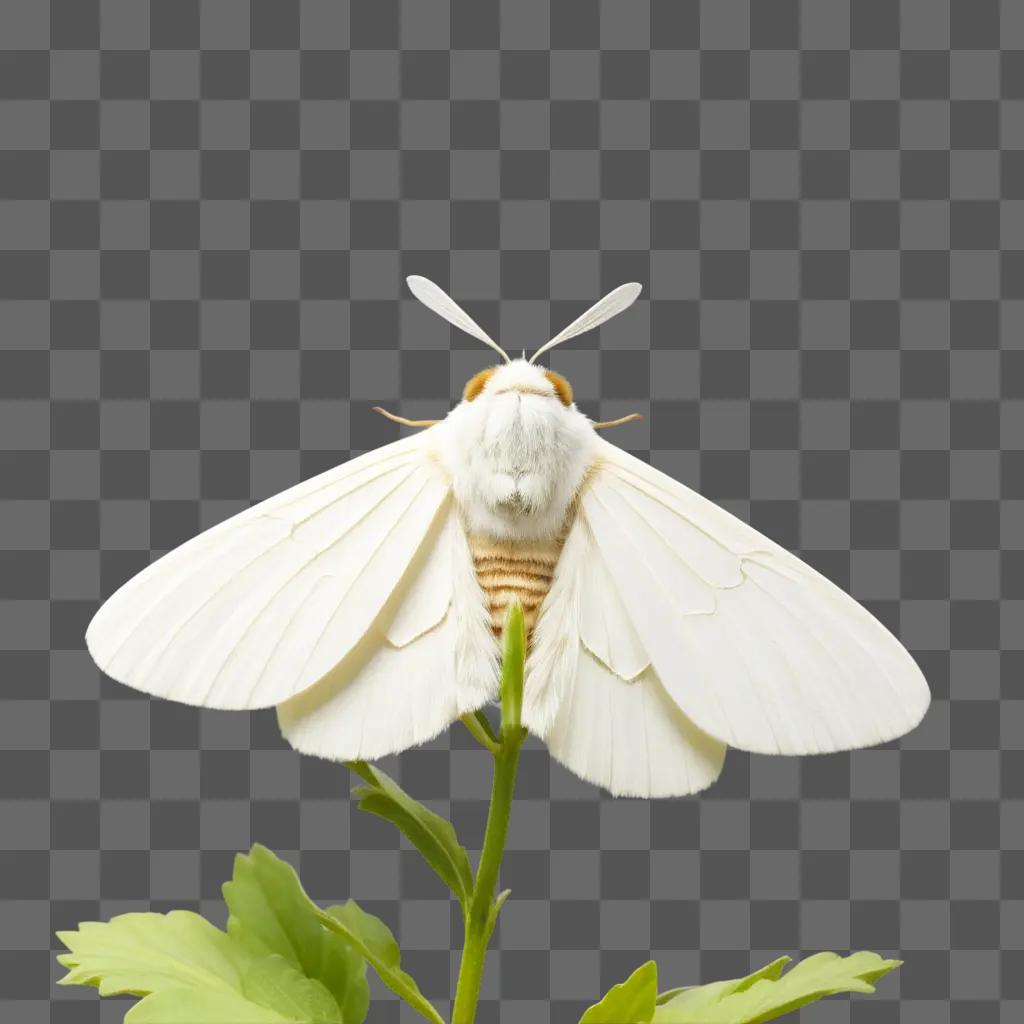 White moth sits on a green leaf