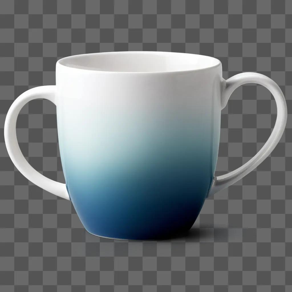 White mug with blue and white gradient design