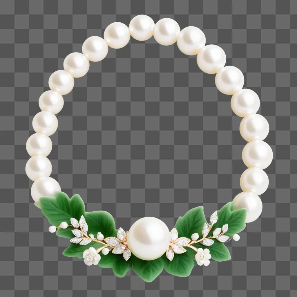 White pearl necklace with leaves