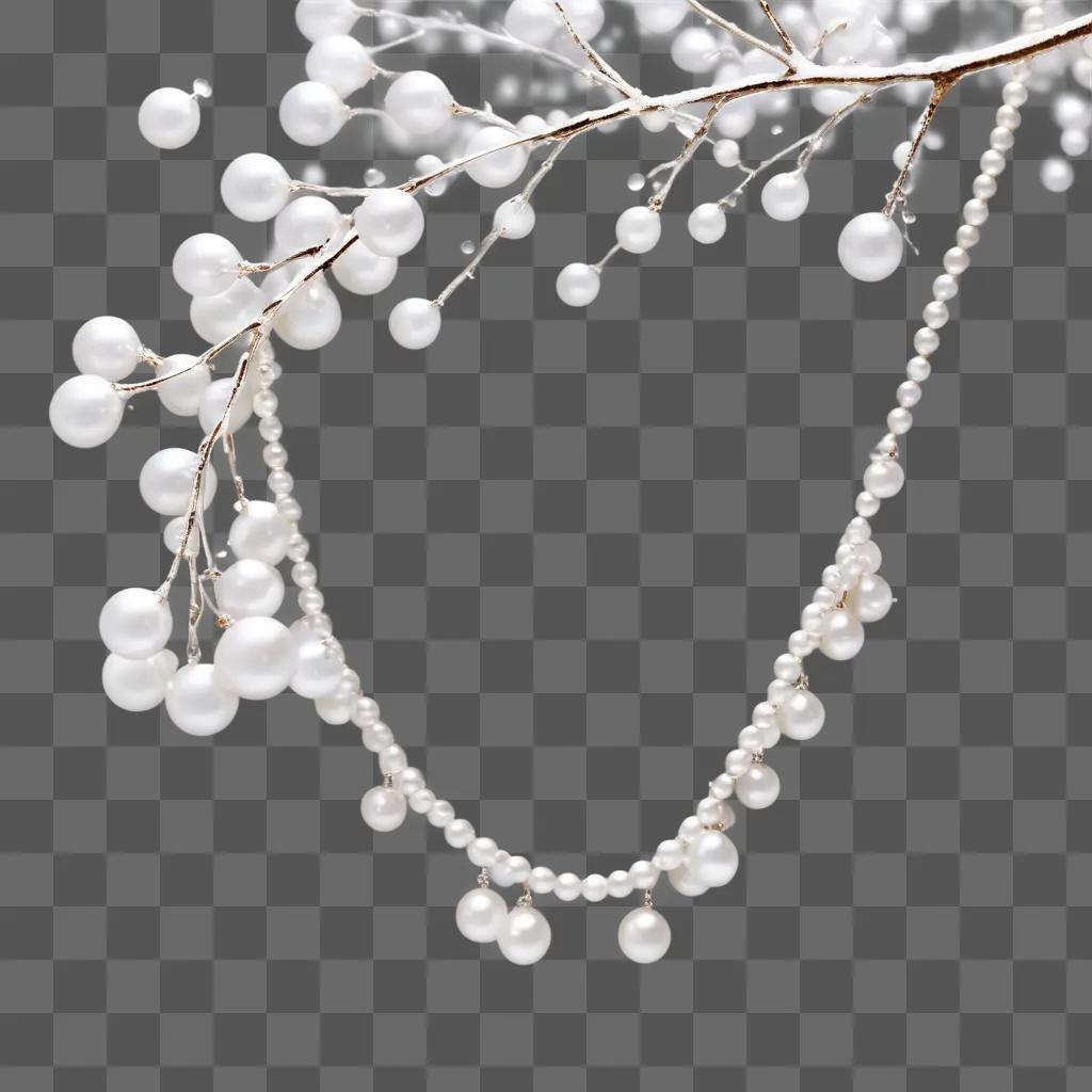 White pearls hang on a silver branch