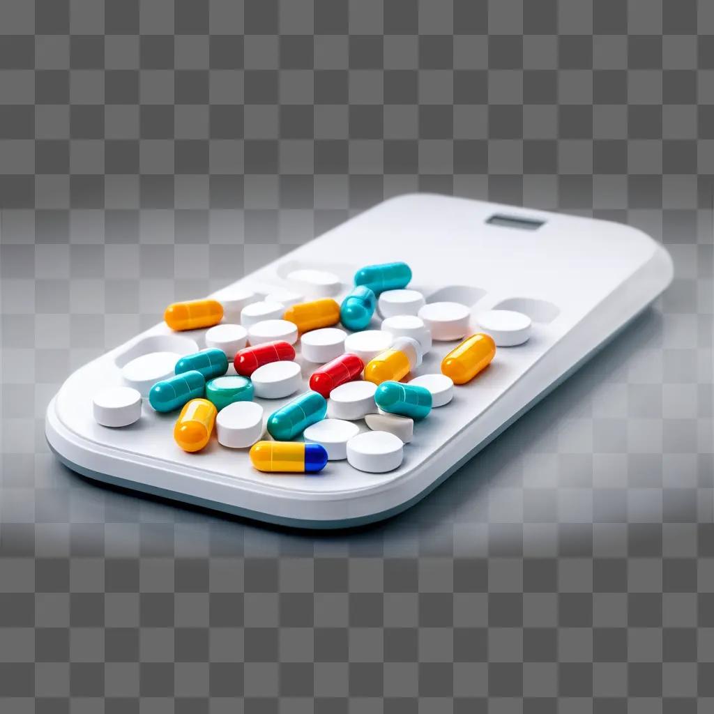 White pill dispenser with pills and capsules