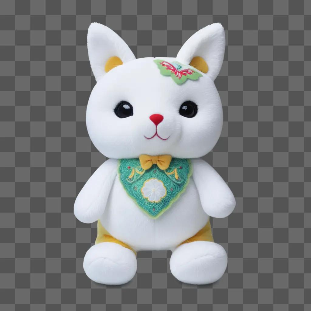 White plush rabbit with bow and flowers