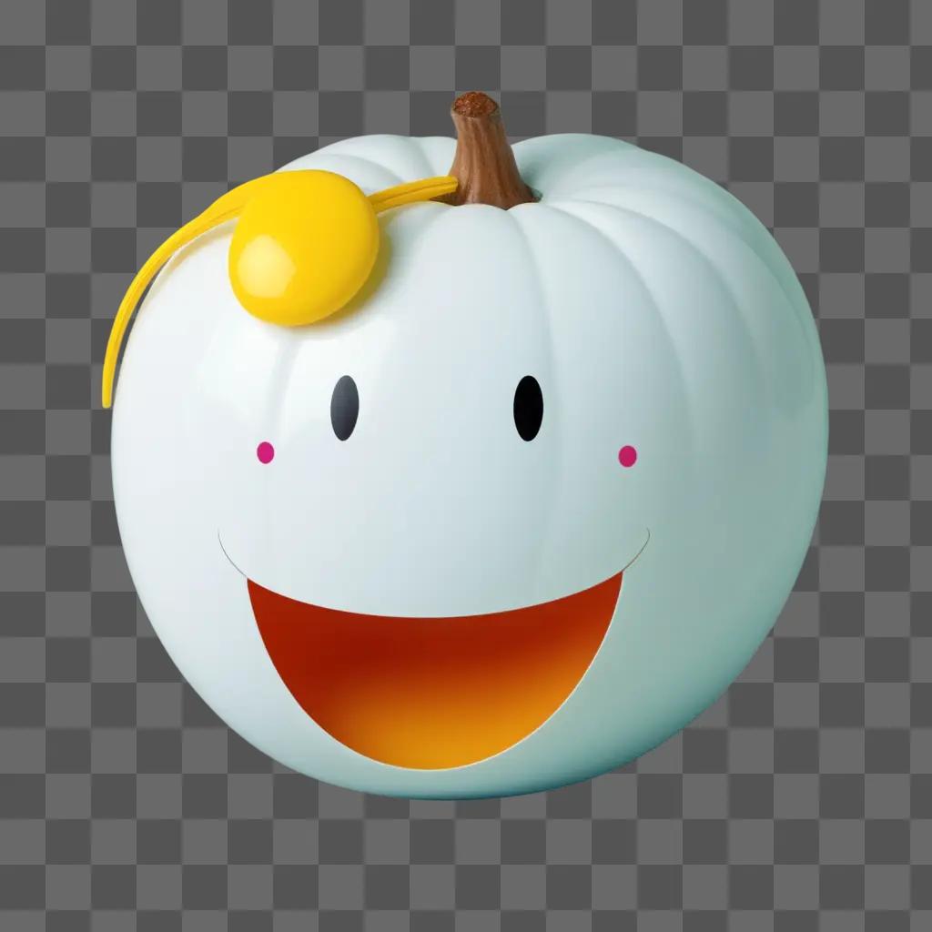 White pumpkin with yellow smile on its face