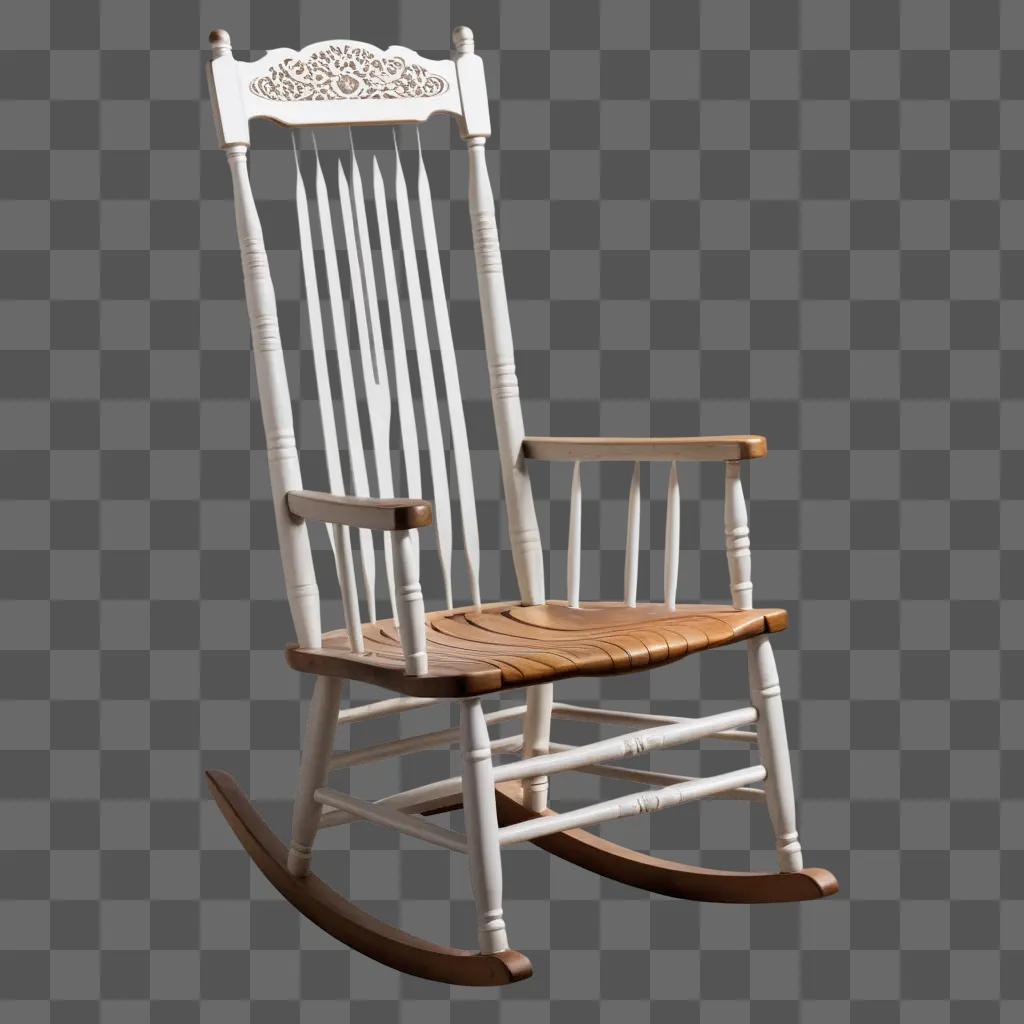 White rocking chair with wooden seat and back