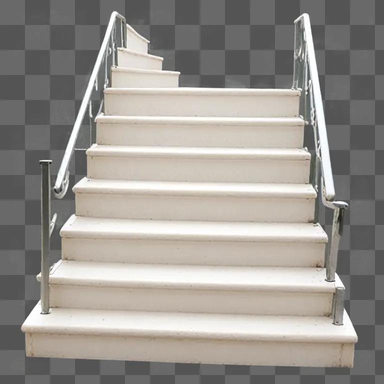 White stairs with metal handrails