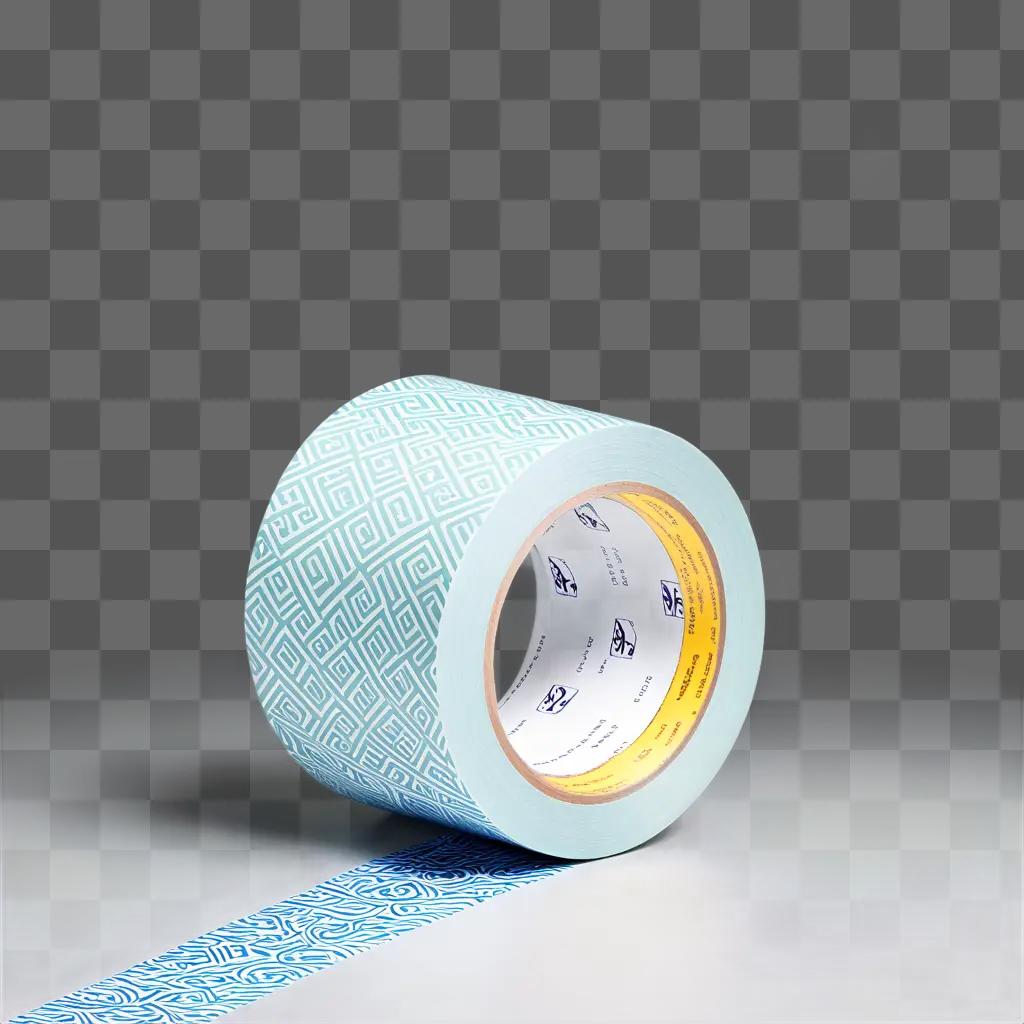 White tape with blue patterns laid on a white surface