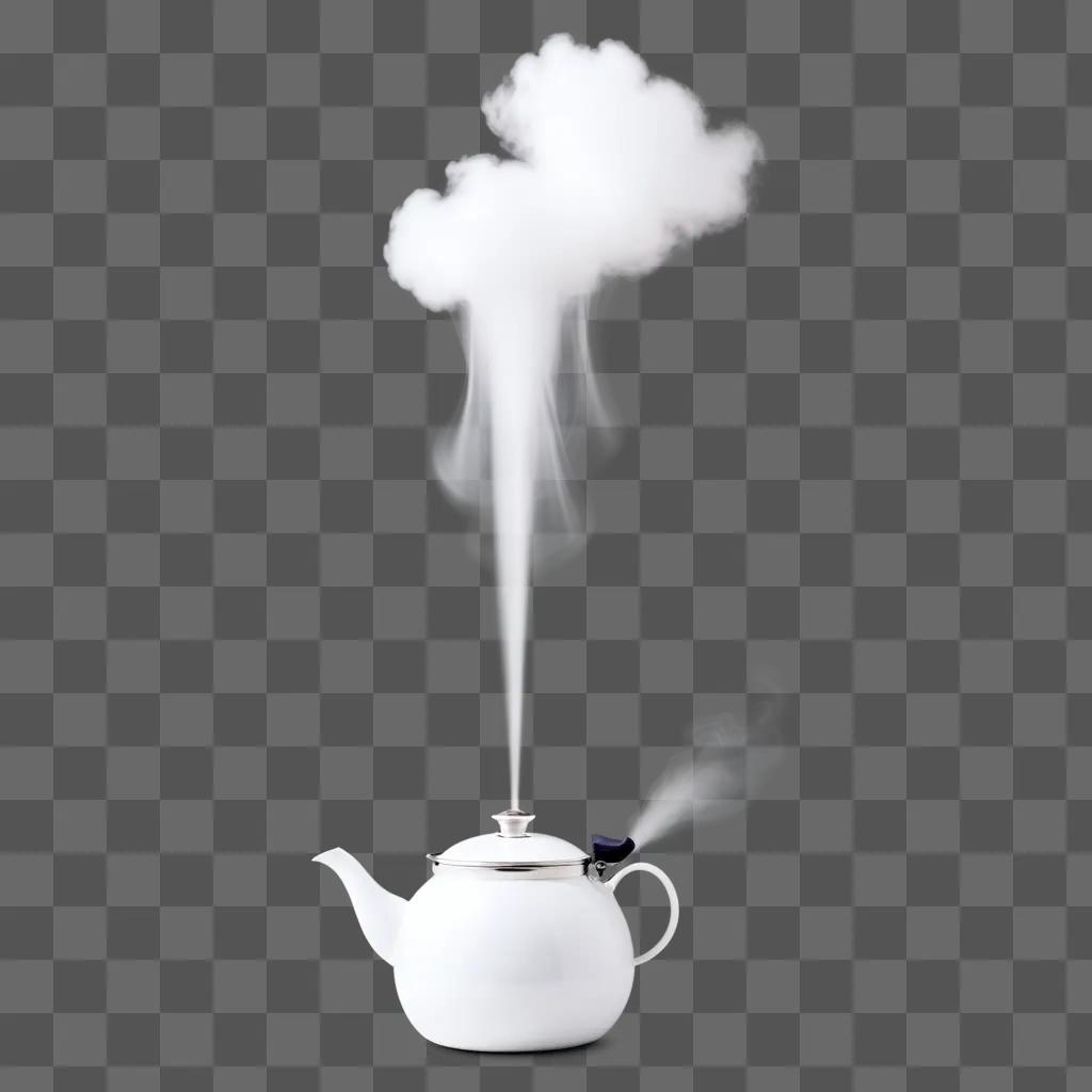 White tea pot emitting a transparent steam