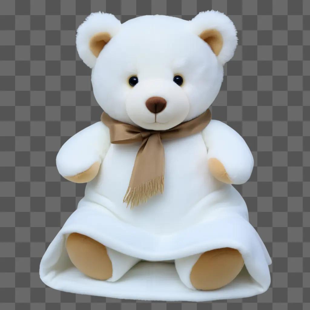 White teddy bear with a brown bow