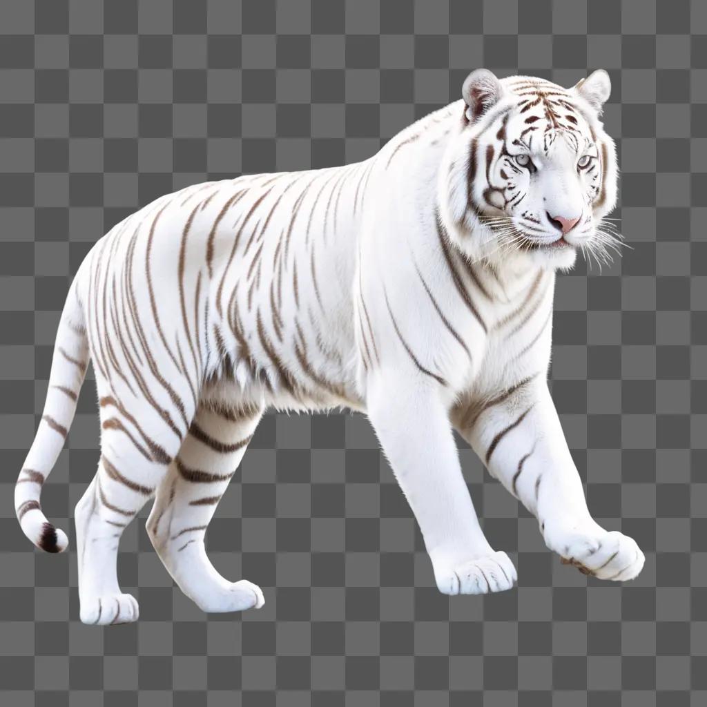 White tiger walking on a grey background