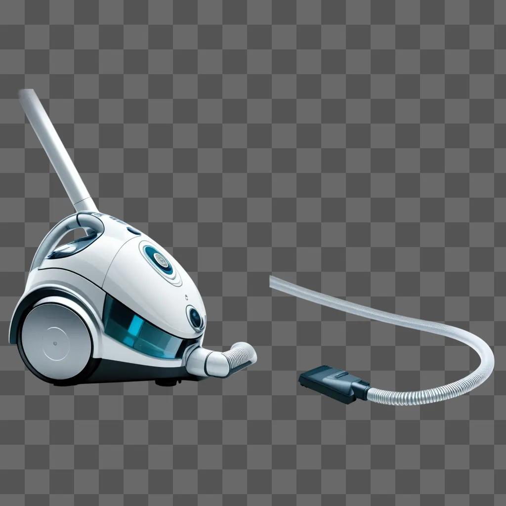 White vacuum cleaner with cord and hose on gray surface