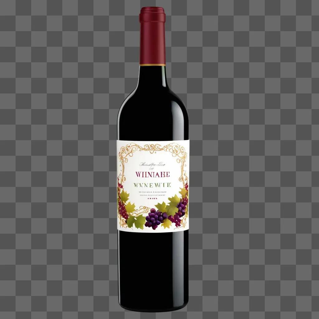 Wine bottle with grapes on red background