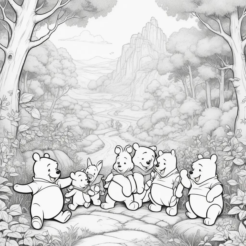 Winnie the Pooh and his friends in black and white coloring pages