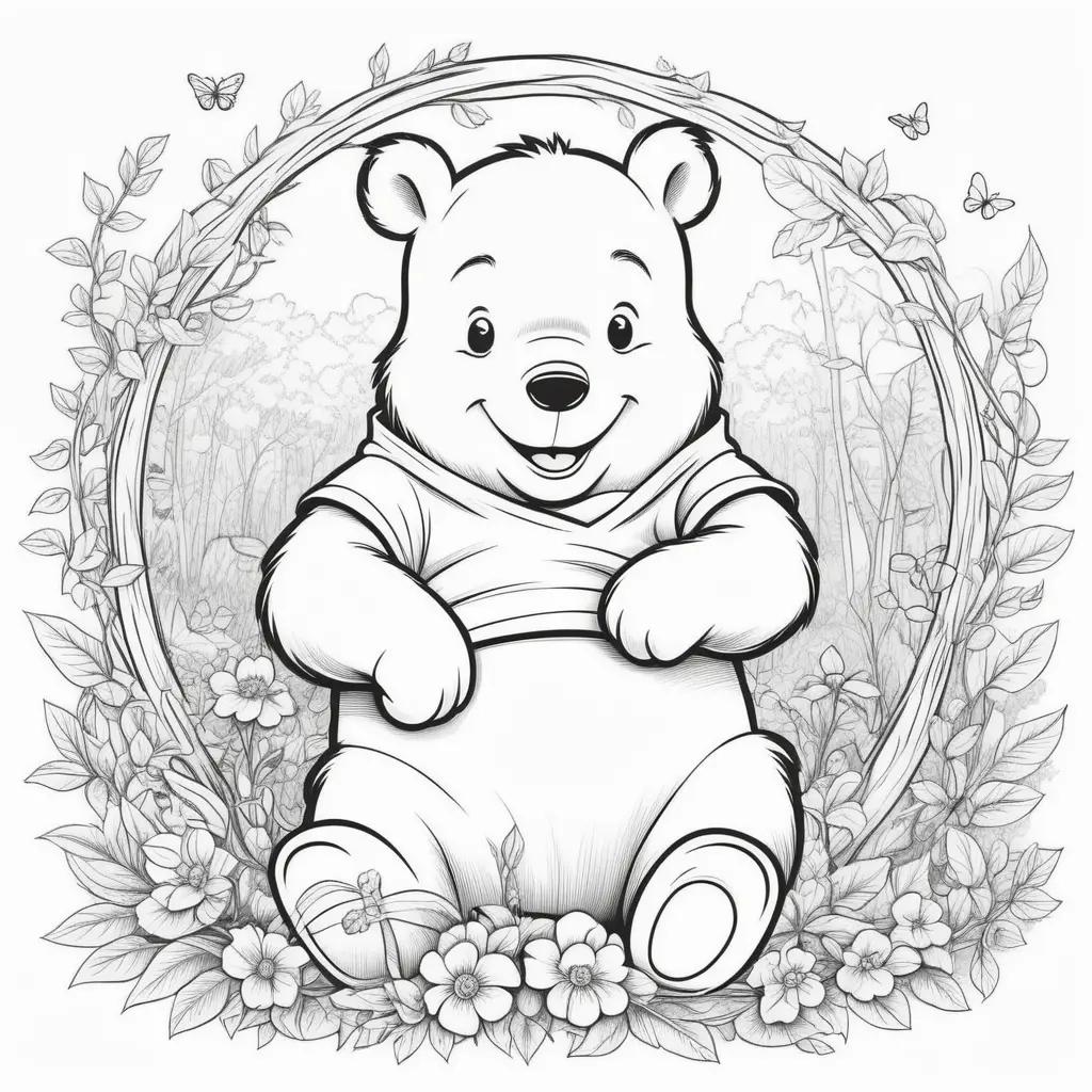 Winnie the Pooh bear in a black and white coloring page