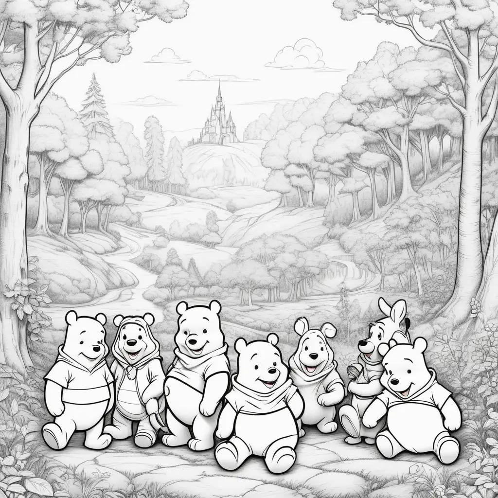 Winnie the Pooh characters in a forest