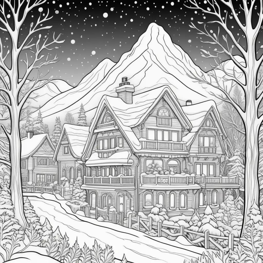 Winter Coloring Pages - Snowy Houses