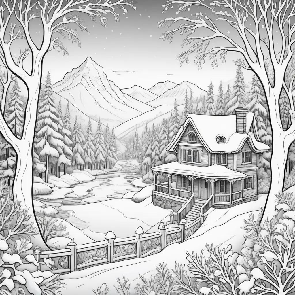 Winter Snowy Landscape Coloring Page