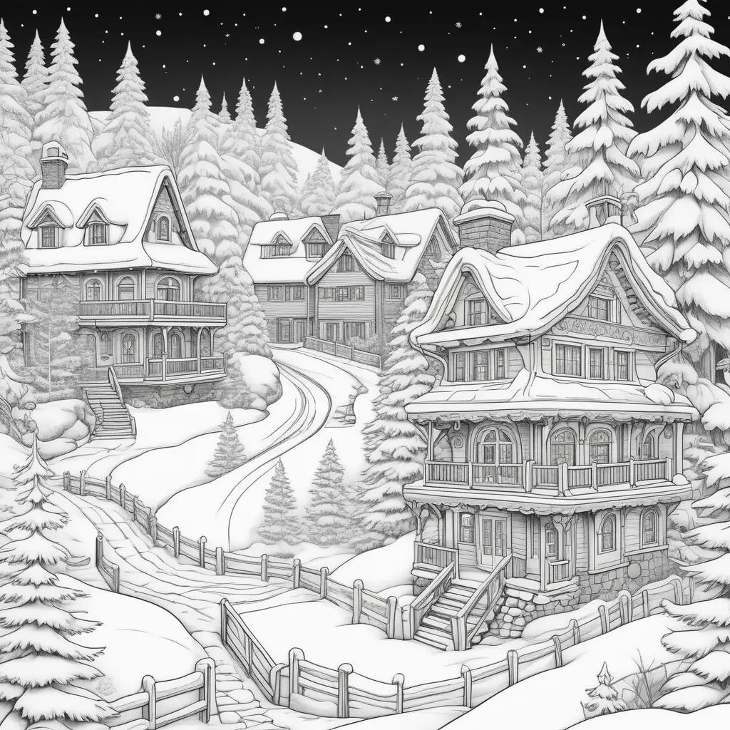 Winter activities coloring pages - Christmas village