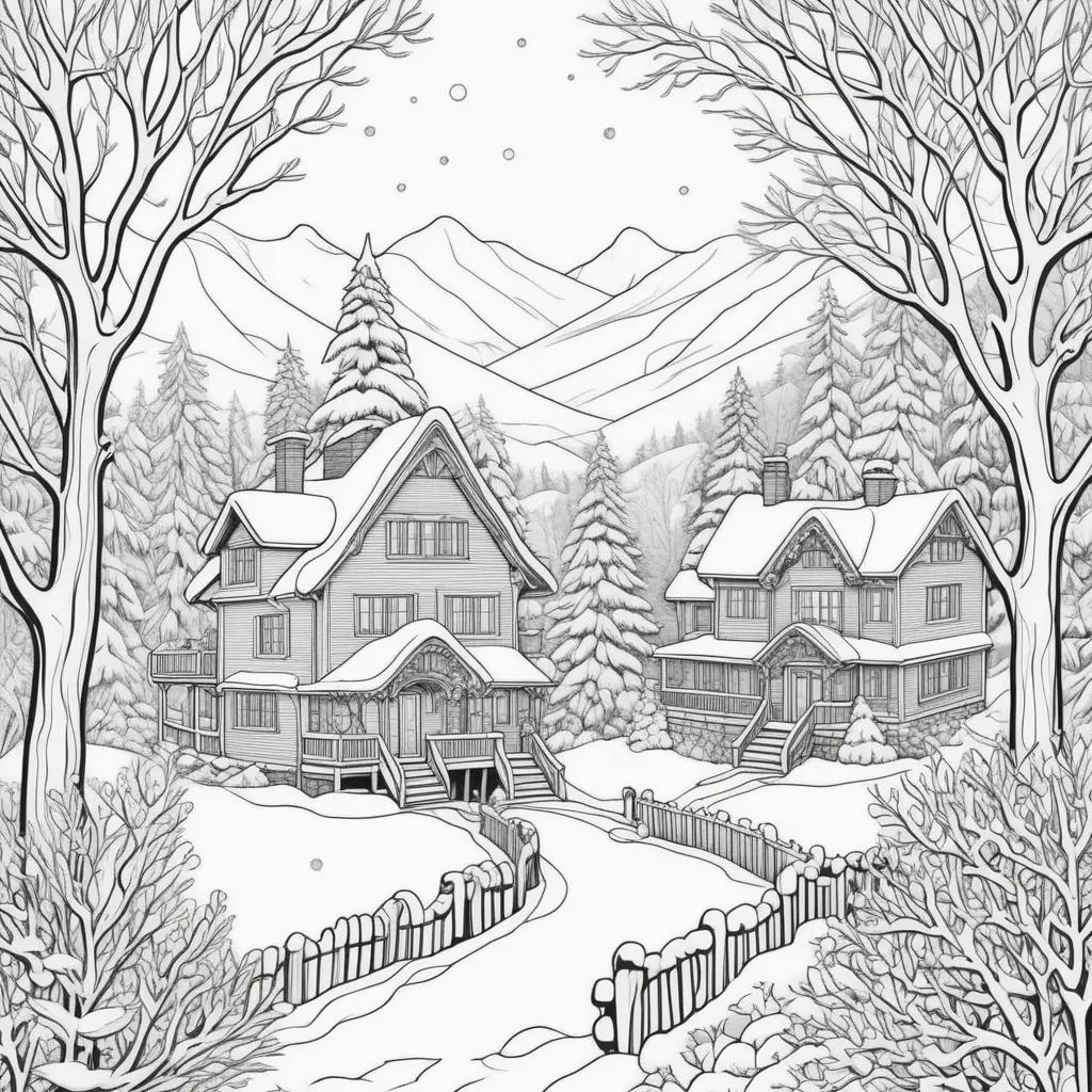 Winter coloring pages with snow and trees