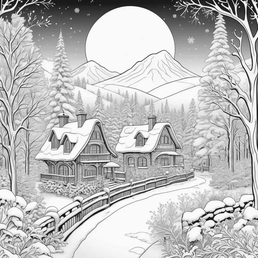 Winter scene coloring pages for kids